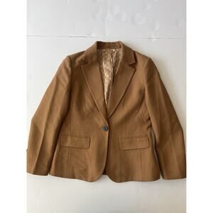 Wool Blazer Jacket Women M ( No Size Tag ) Mustard Brown Button Business Casual